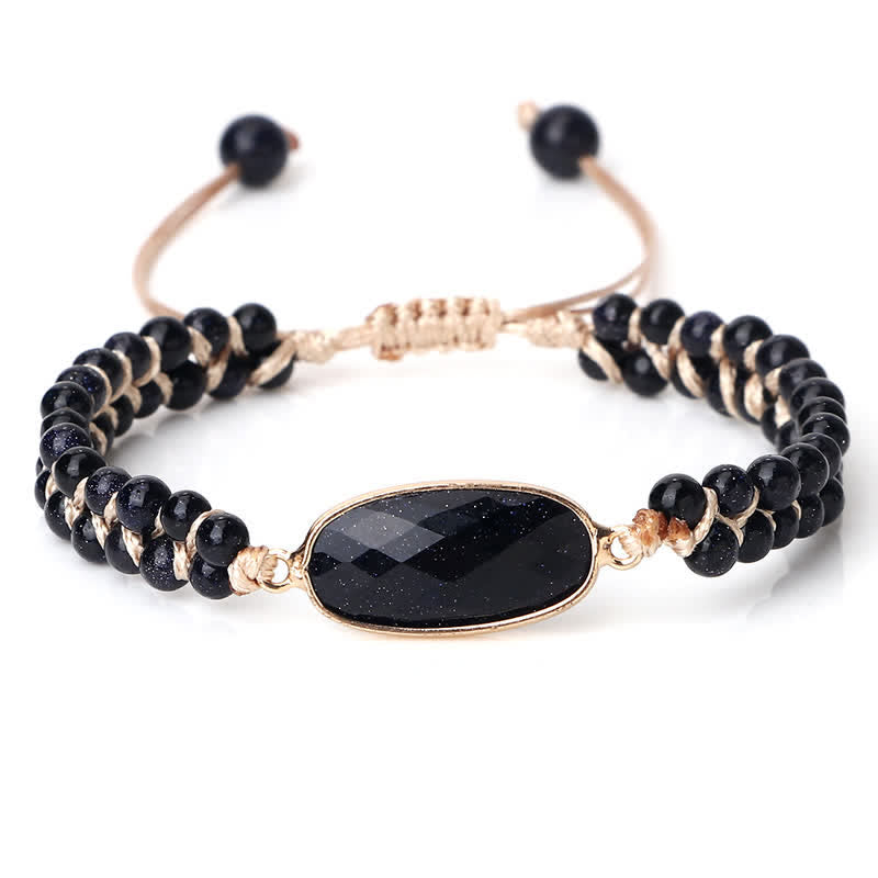 Bracciale di perline intrecciate a doppia fila in pietra naturale Olivenorma 