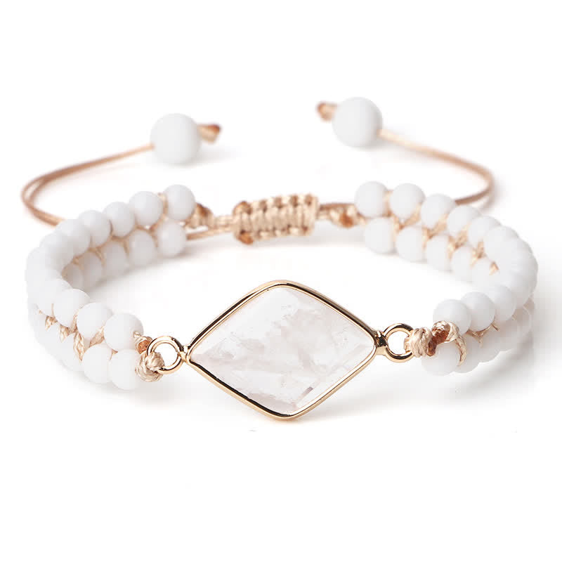 Bracciale di perline intrecciate a doppia fila in pietra naturale Olivenorma 