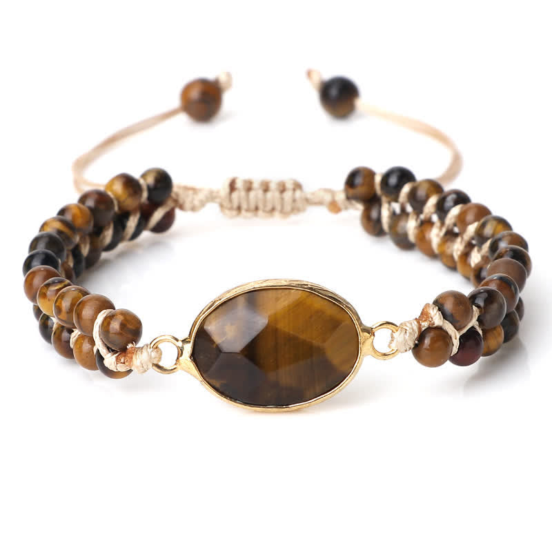 Bracciale di perline intrecciate a doppia fila in pietra naturale Olivenorma 