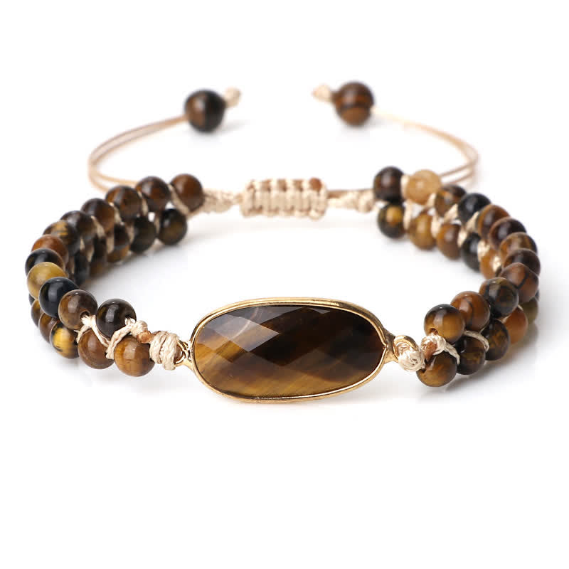 Bracciale di perline intrecciate a doppia fila in pietra naturale Olivenorma 