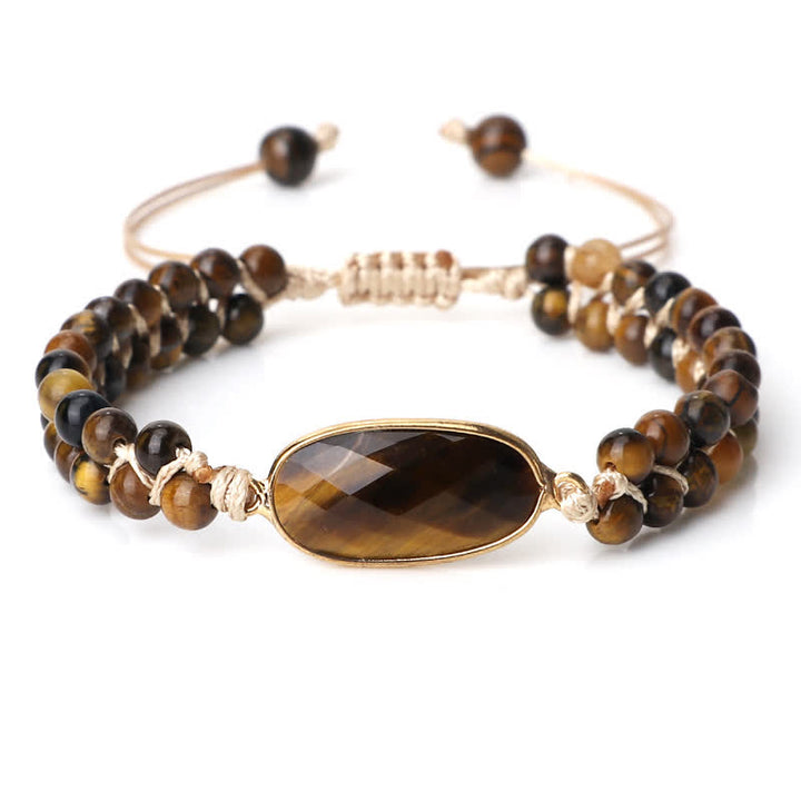 Bracciale di perline intrecciate a doppia fila in pietra naturale Olivenorma 