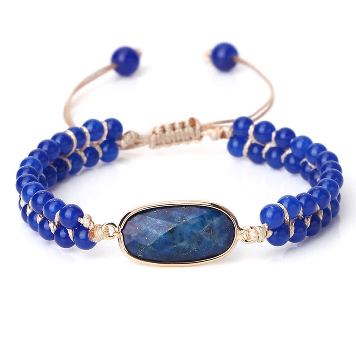 Bracciale di perline intrecciate a doppia fila in pietra naturale Olivenorma 