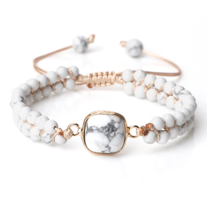 Bracciale di perline intrecciate a doppia fila in pietra naturale Olivenorma 