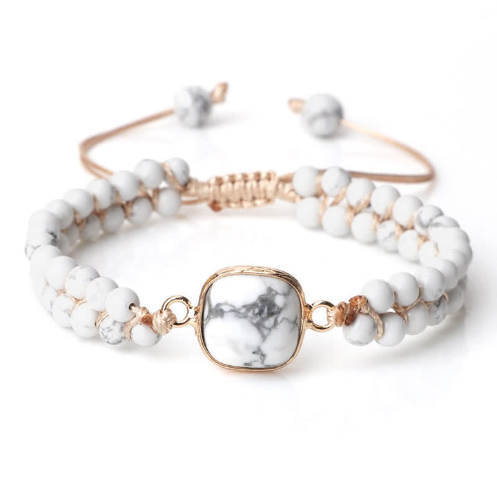 Bracciale di perline intrecciate a doppia fila in pietra naturale Olivenorma 