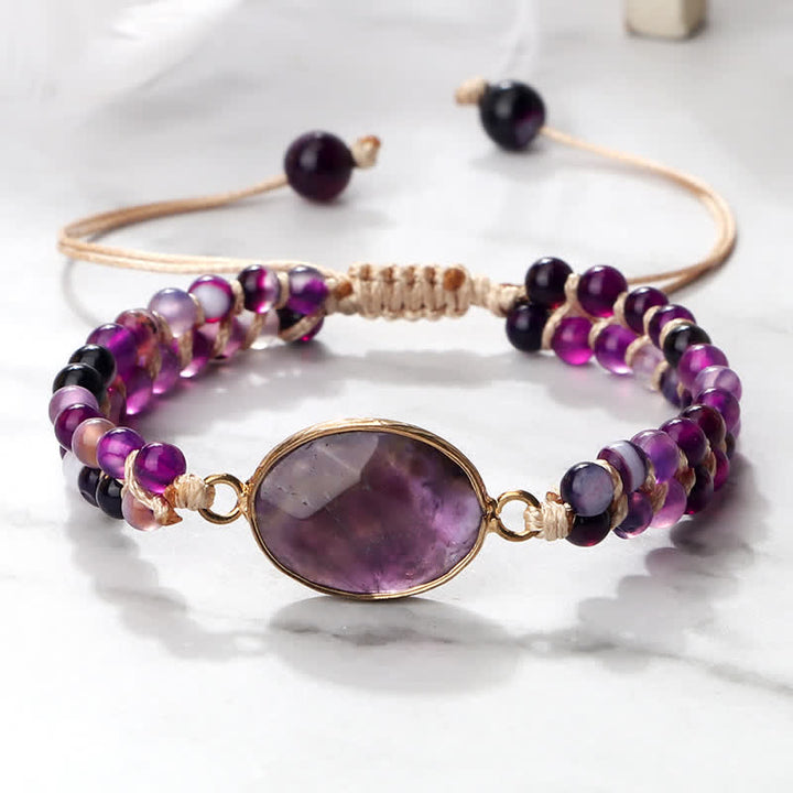 Bracciale di perline intrecciate a doppia fila in pietra naturale Olivenorma 