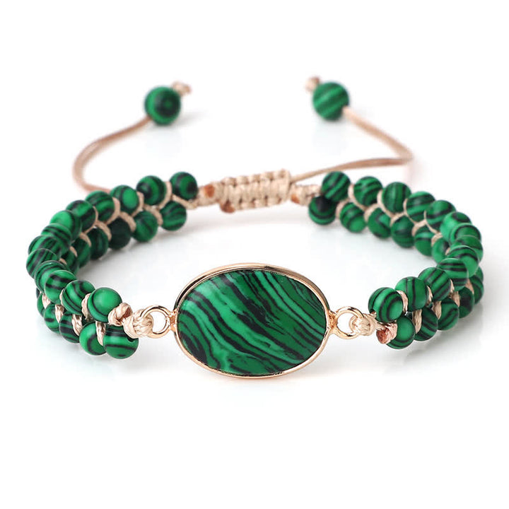 Bracciale di perline intrecciate a doppia fila in pietra naturale Olivenorma 