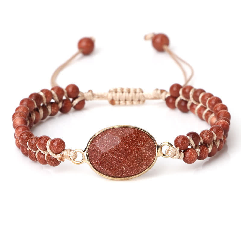 Bracciale di perline intrecciate a doppia fila in pietra naturale Olivenorma 