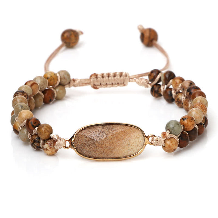 Bracciale di perline intrecciate a doppia fila in pietra naturale Olivenorma 