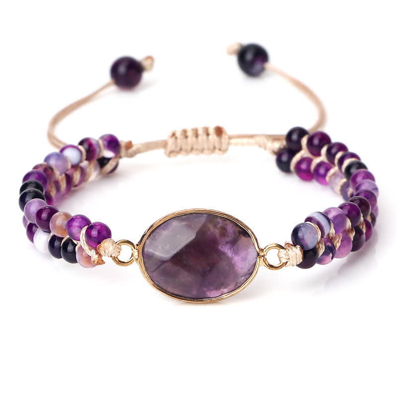 Bracciale di perline intrecciate a doppia fila in pietra naturale Olivenorma 