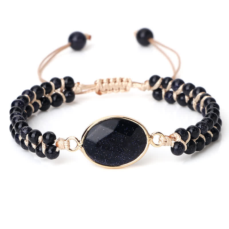 Bracciale di perline intrecciate a doppia fila in pietra naturale Olivenorma 