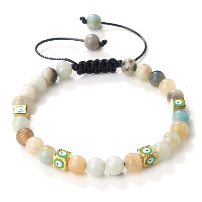 Braccialetto intrecciato con perline di cristallo naturale anti-malocchio Olivenorma 