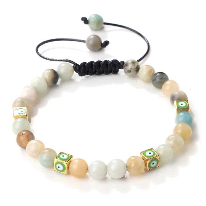 Braccialetto intrecciato con perline di cristallo naturale anti-malocchio Olivenorma 