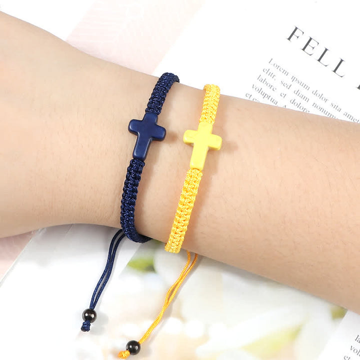 Bracciale intrecciato con ciondolo a croce turchese Olivenorma 