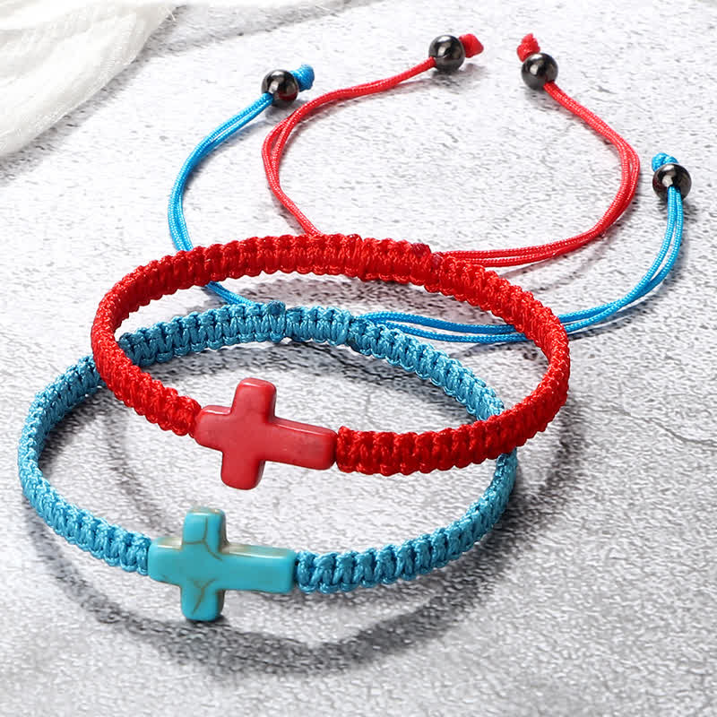 Bracciale intrecciato con ciondolo a croce turchese Olivenorma 