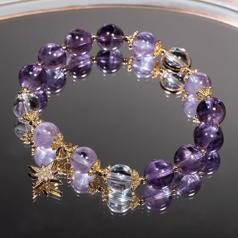 Bracciale con ciondolo a forma di stella a otto punte in ametista e lepidolite Olivenorma 