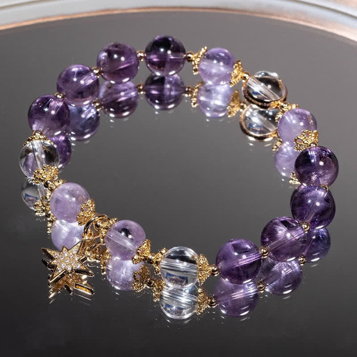 Bracciale con ciondolo a forma di stella a otto punte in ametista e lepidolite Olivenorma 