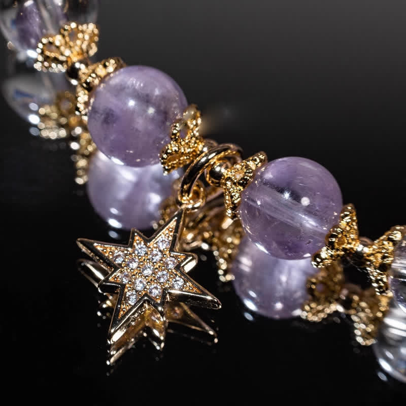 Bracciale con ciondolo a forma di stella a otto punte in ametista e lepidolite Olivenorma 
