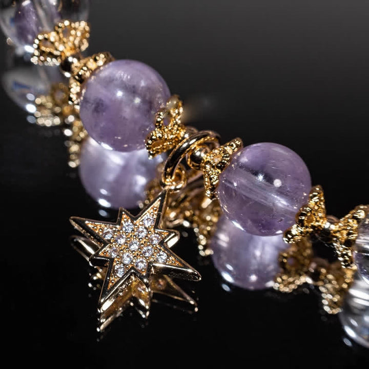 Bracciale con ciondolo a forma di stella a otto punte in ametista e lepidolite Olivenorma 