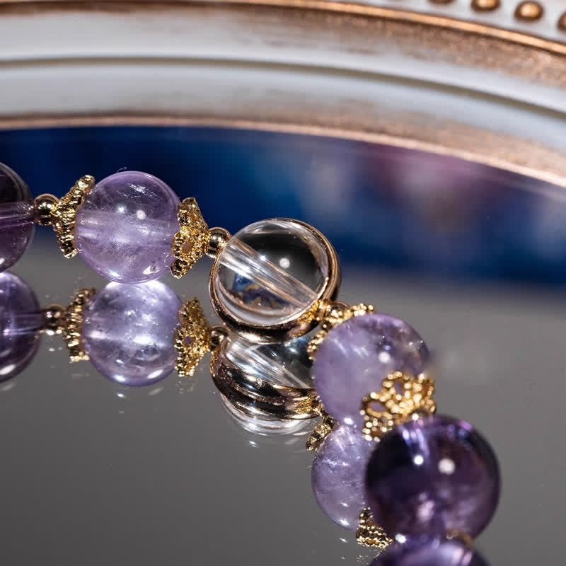 Bracciale con ciondolo a forma di stella a otto punte in ametista e lepidolite Olivenorma 