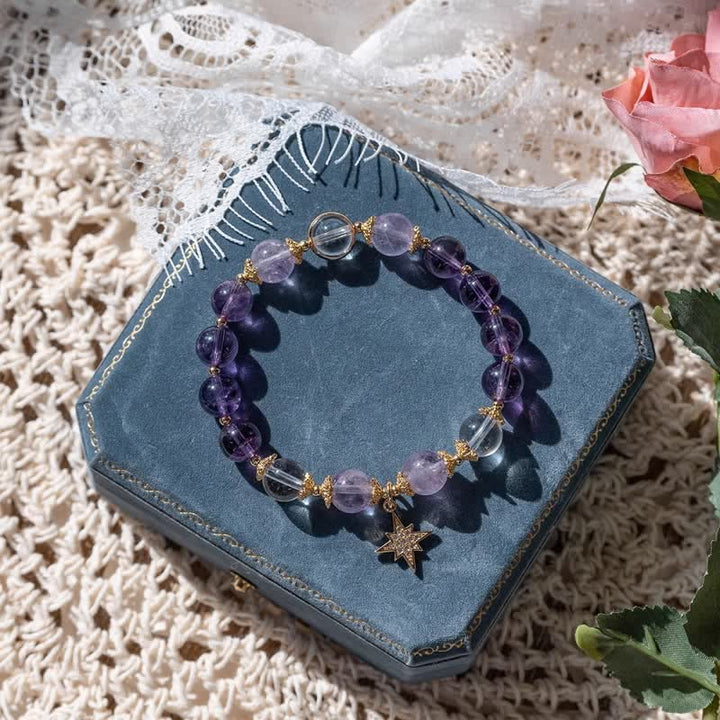 Bracciale con ciondolo a forma di stella a otto punte in ametista e lepidolite Olivenorma 