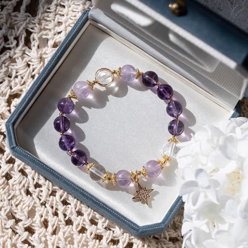 Bracciale con ciondolo a forma di stella a otto punte in ametista e lepidolite Olivenorma 