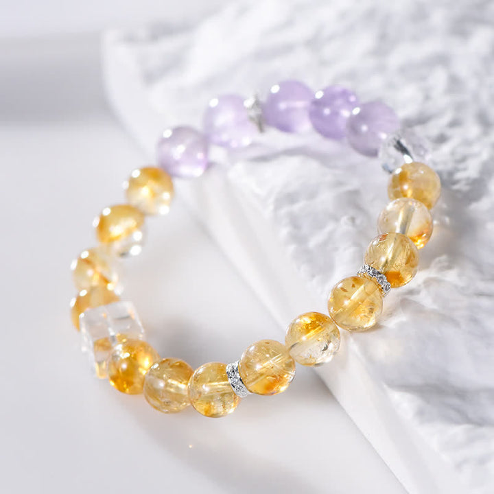 Bracciale Olivenorma con perline di ametista e citrino da 9,5 mm 