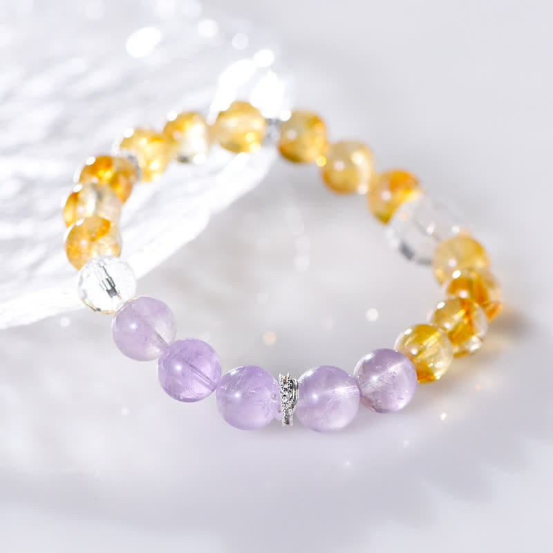 Bracciale Olivenorma con perline di ametista e citrino da 9,5 mm 