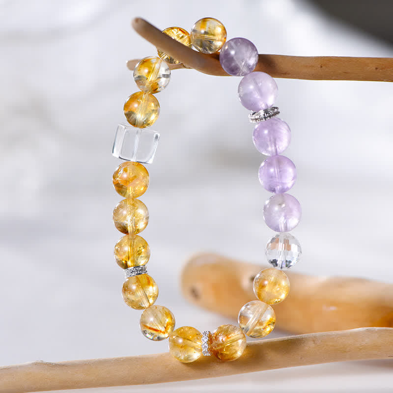 Bracciale Olivenorma con perline di ametista e citrino da 9,5 mm 