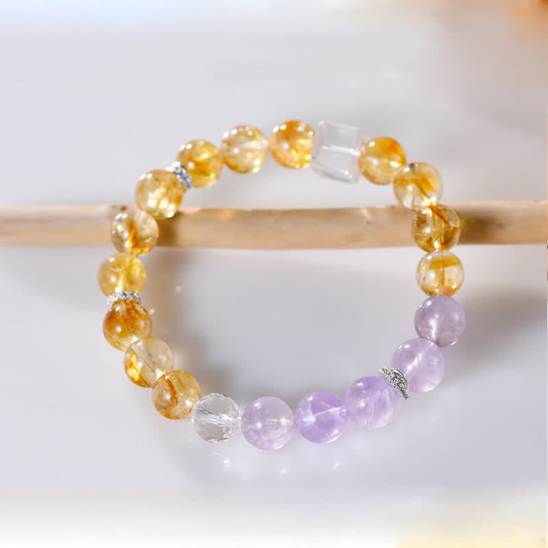 Bracciale Olivenorma con perline di ametista e citrino da 9,5 mm 