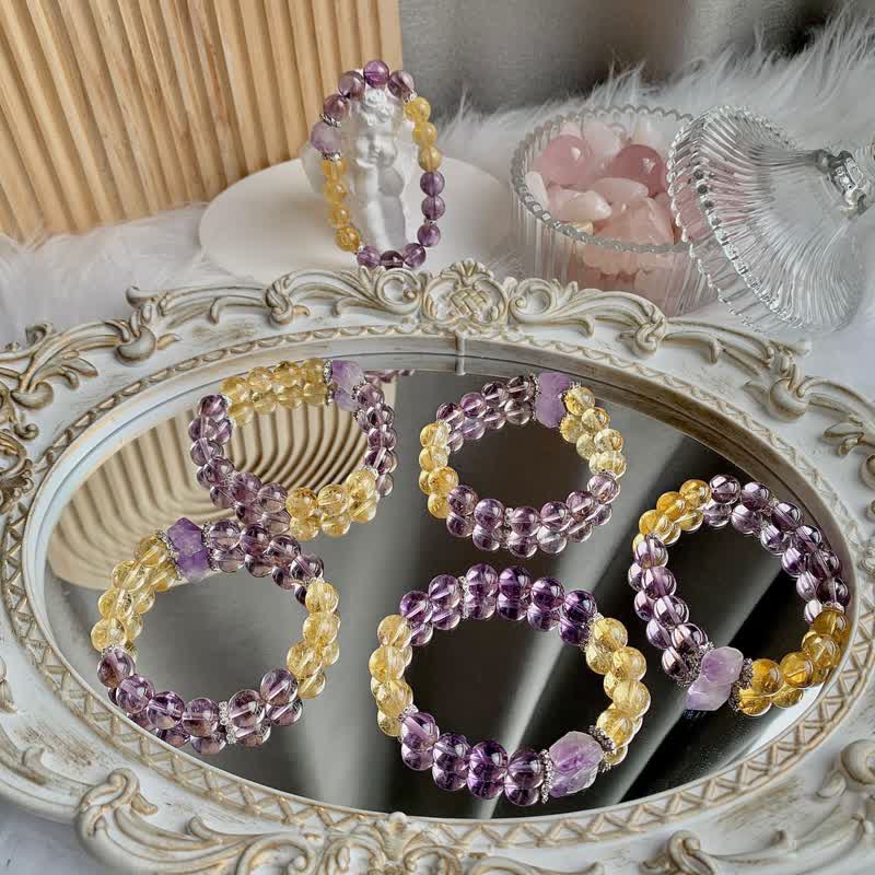 Braccialetto di perline con ciondolo irregolare in ametista e citrino naturale Olivenorma 