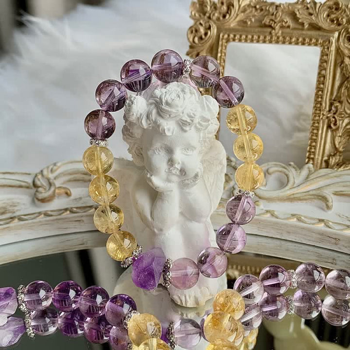 Braccialetto di perline con ciondolo irregolare in ametista e citrino naturale Olivenorma 