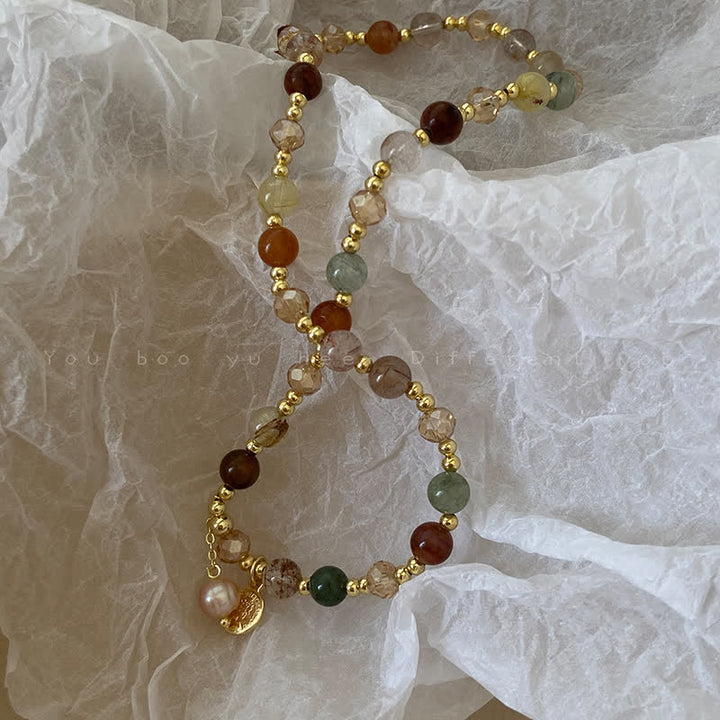 Olivenorma Bracciale doppio in perle di acqua dolce e perle di cristallo naturale 