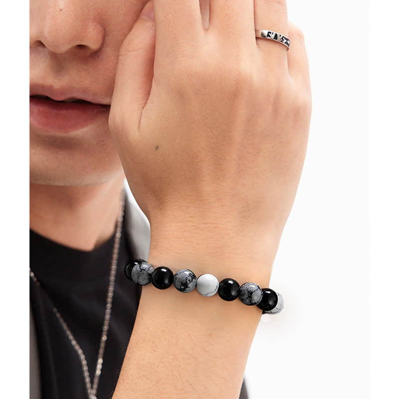 Olivenorma Braccialetto con perline di turchese bianco ossidiana fiocco di neve da 10 mm