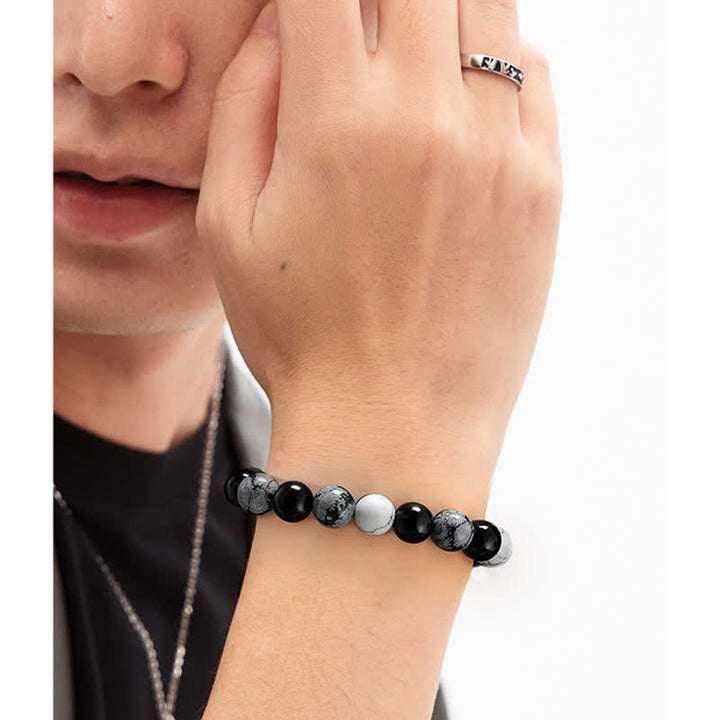 Olivenorma Braccialetto con perline di turchese bianco ossidiana fiocco di neve da 10 mm