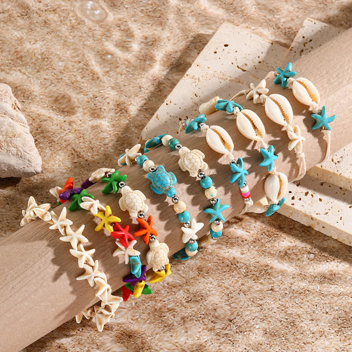Olivenorma Bracciale da spiaggia con ciondolo a forma di tartaruga e stella marina turchese bianco - image 0