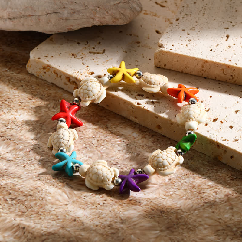 Olivenorma Bracciale da spiaggia con ciondolo a forma di tartaruga e stella marina turchese bianco - image 21