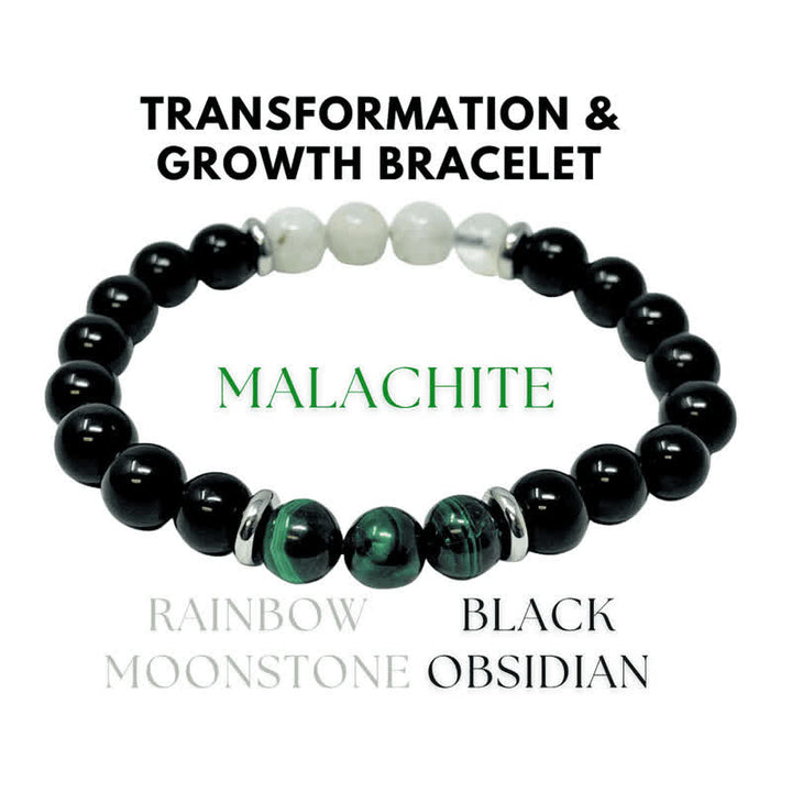 Bracciale Olivenorma con perline di ossidiana, malachite e pietra di luna 