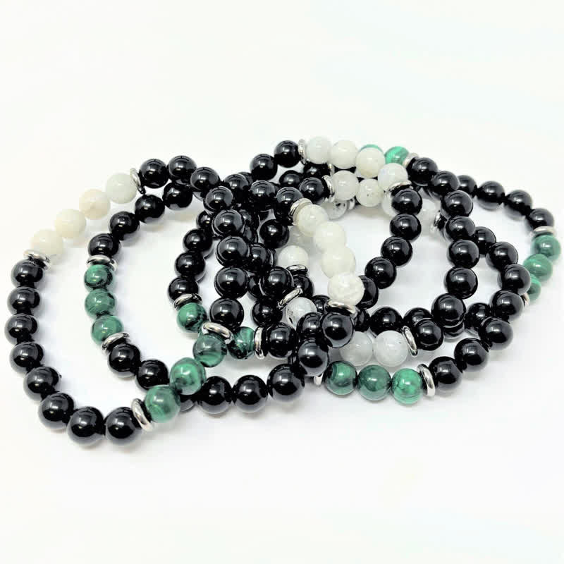 Bracciale Olivenorma con perline di ossidiana, malachite e pietra di luna 