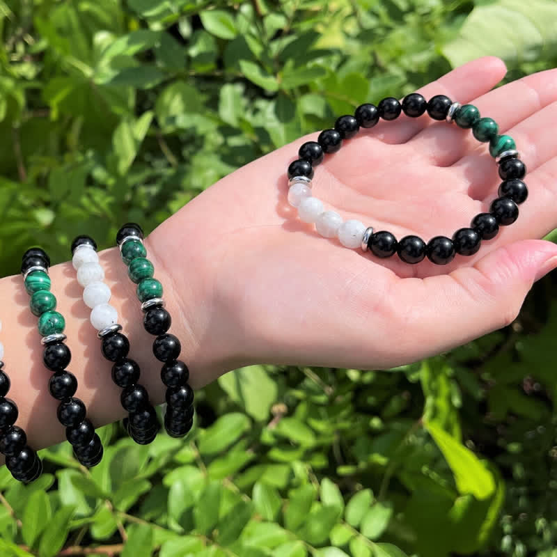 Bracciale Olivenorma con perline di ossidiana, malachite e pietra di luna 