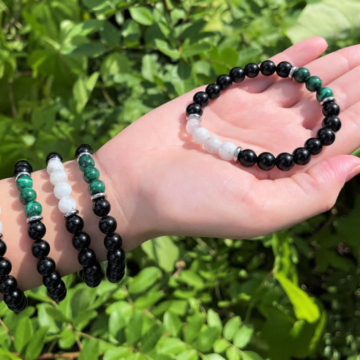 Bracciale Olivenorma con perline di ossidiana, malachite e pietra di luna 