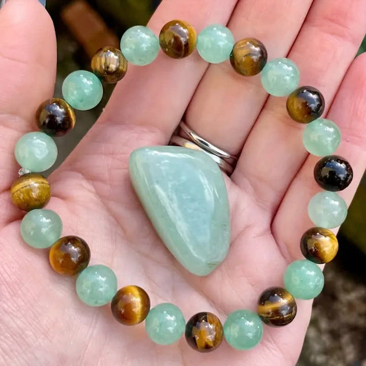 Olivenorma Braccialetto di perline di occhio di tigre in avventurina verde da 8 mm 