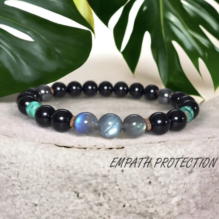 Bracciale Olivenorma in perline di ossidiana, labradorite e turchese da 8 mm 