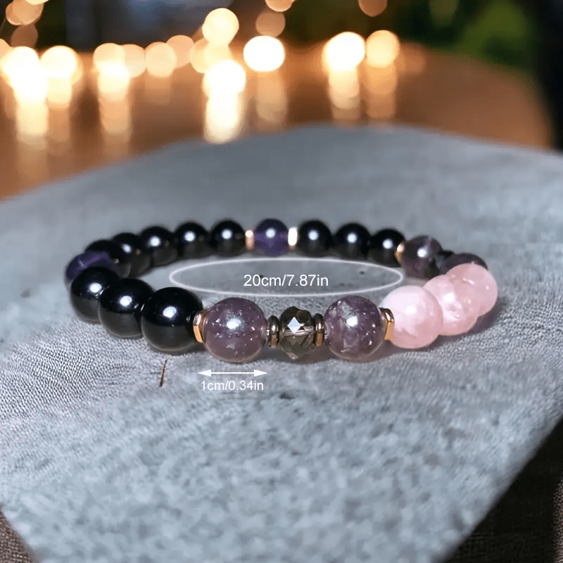 Bracciale Olivenorma in quarzo rosa, ossidiana, ametista, perle da 8 mm - image 4