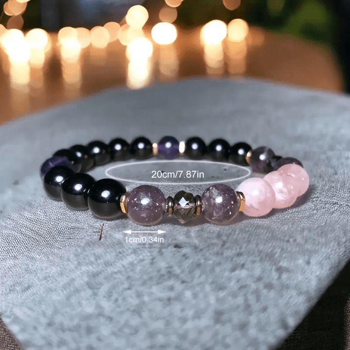 Bracciale Olivenorma in quarzo rosa, ossidiana, ametista, perle da 8 mm - image 4