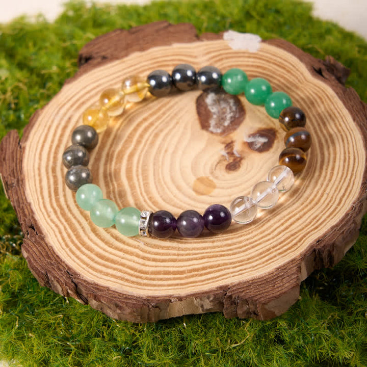 Bracciale Olivenorma con perline di ematite, avventurina verde, ametista e citrino 