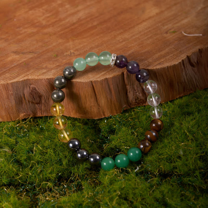 Bracciale Olivenorma con perline di ematite, avventurina verde, ametista e citrino 