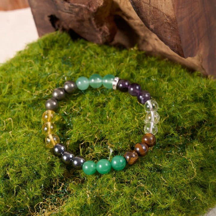 Bracciale Olivenorma con perline di ematite, avventurina verde, ametista e citrino 