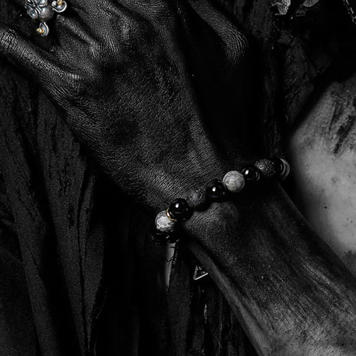 Braccialetto di perline di labradorite e ossidiana naturale Olivenorma "Cold Night" 