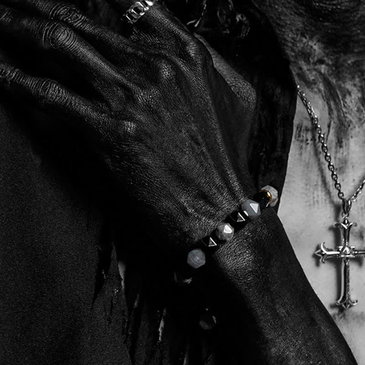 Braccialetto di perline di labradorite e ossidiana naturale Olivenorma "Cold Night" 