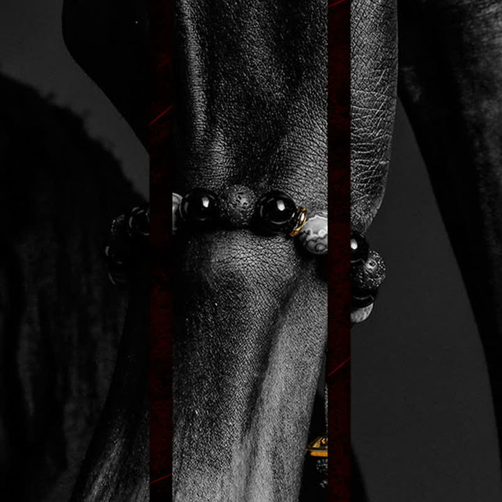 Braccialetto di perline di labradorite e ossidiana naturale Olivenorma "Cold Night" 